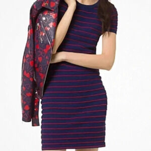 Michael Kors Ruffled Stripe Stretch-Viscose Dress